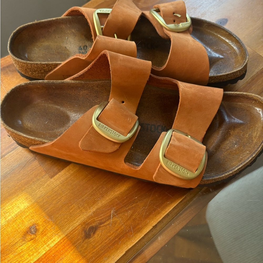 Birkenstock Tan Sandals with Gold Accents
